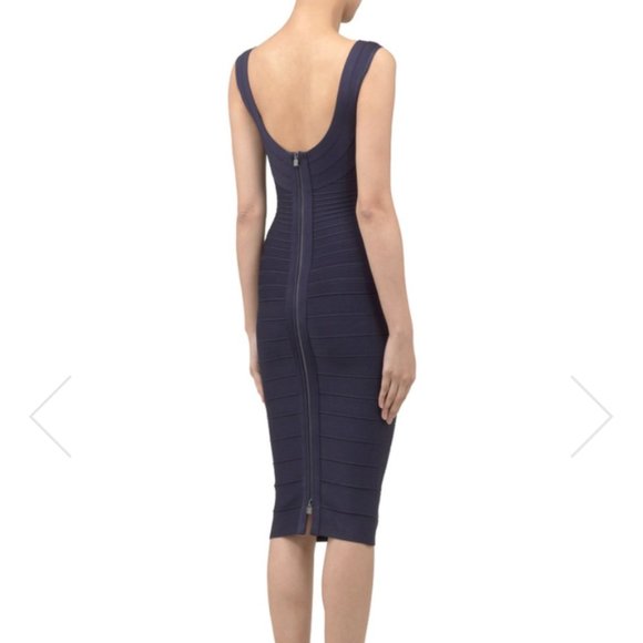 HERVE LEGER ARDELL BOAT-NECK BANDAGE DRESS in NAVY - Picture 3 of 8